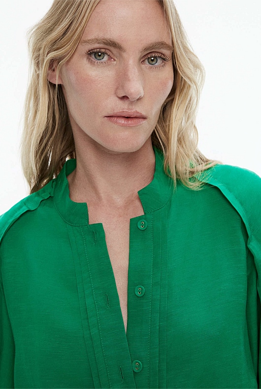 High Neck Raglan Sleeve Blouse - Viridian Green