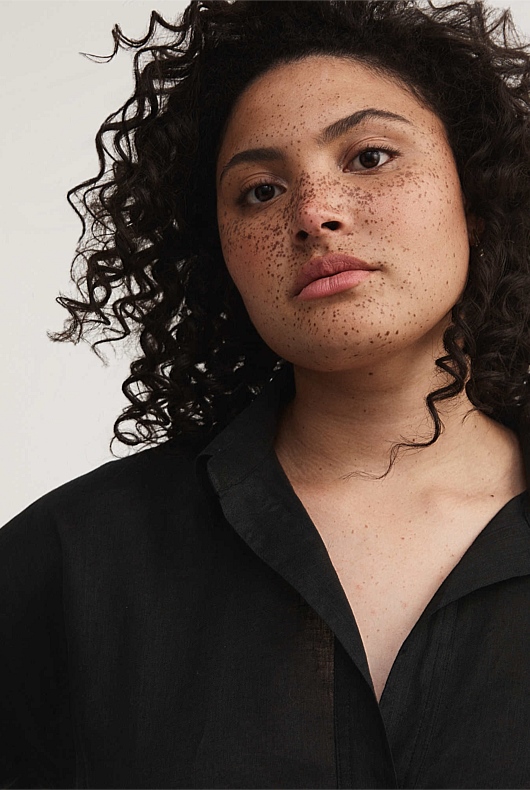 French Linen Pop Over Shirt - Black