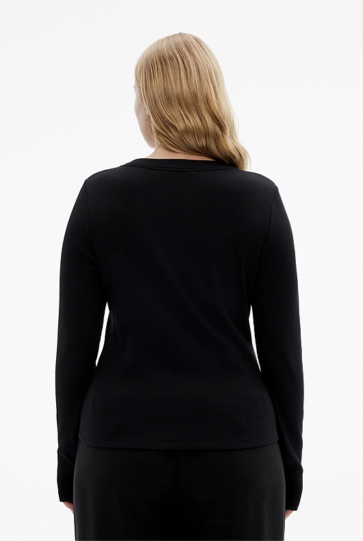 Long Sleeve Rib Top - Black