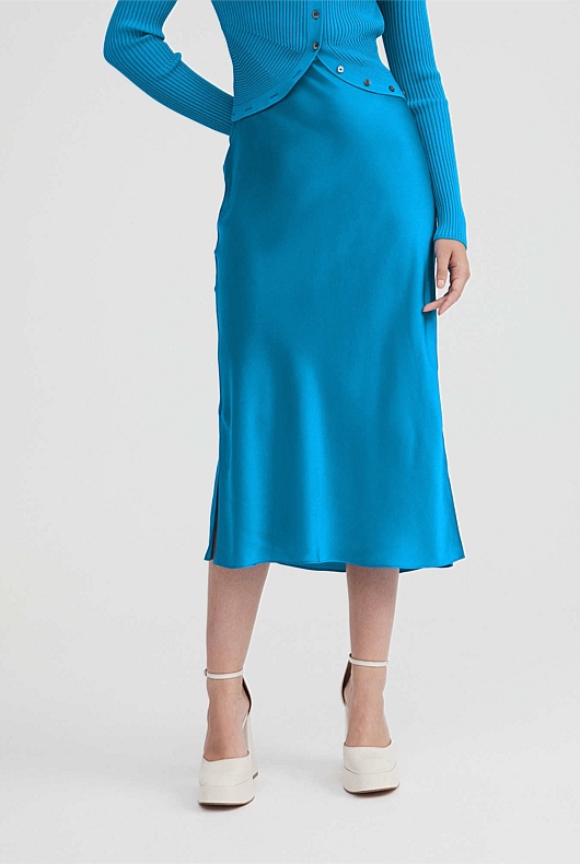 Silk Slip Skirt - Bright Blue