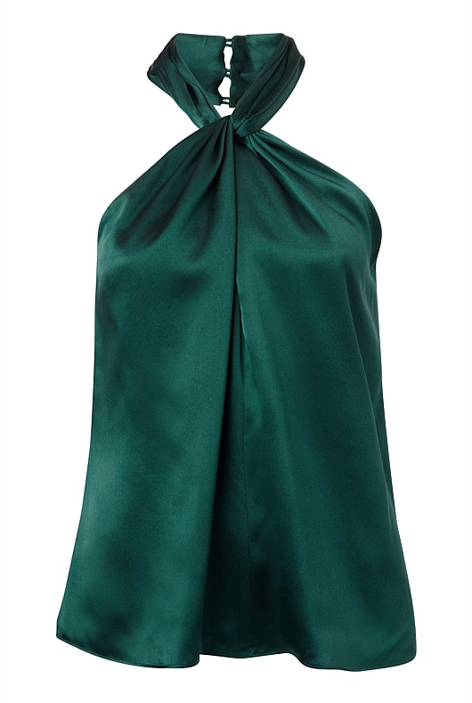 Silk Satin Halter - Petrol Green
