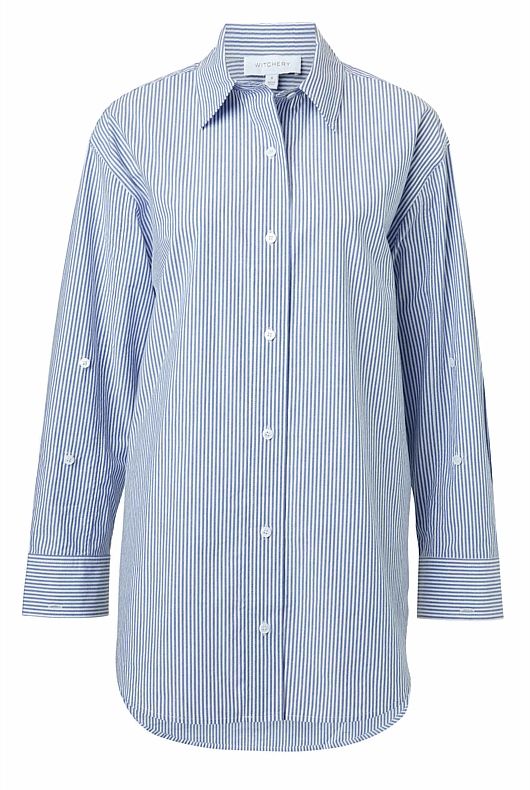 Modern Stripe Cotton Shirt - Dark Chambray