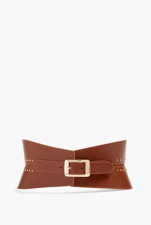 Embellished Corset Leather Belt - Cinnamon