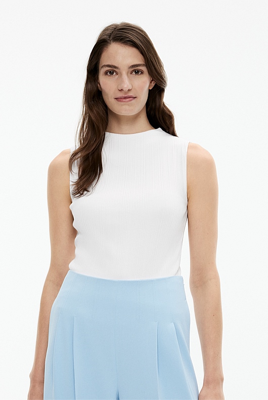 Rib Mock Neck Tank - Pure White
