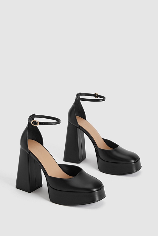 Leather Platform Heel - Black
