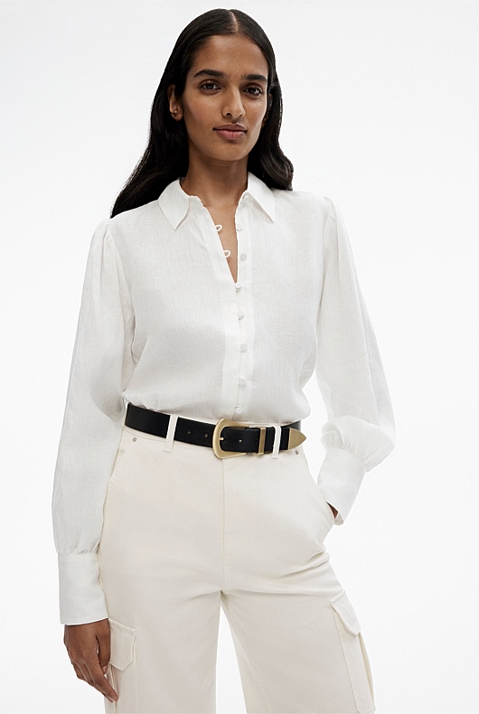 French Linen Volume Sleeve Shirt - Chalk