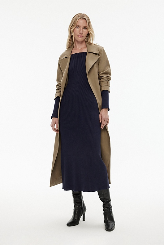 Off Shoulder Knit Dress - Blue Night