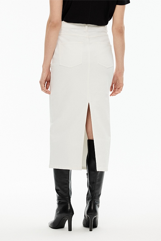 Yoke Front Longline Denim Skirt - Parchment