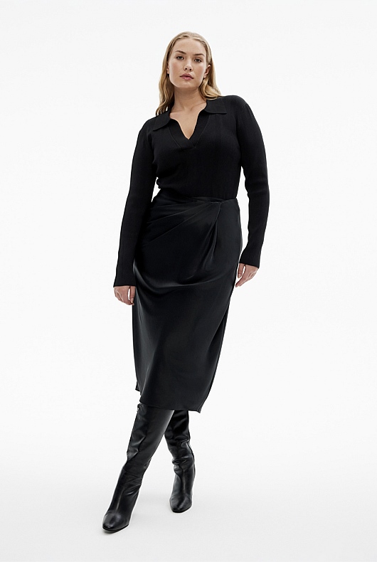 Crepe Rib Henley Knit - Black