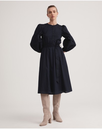 Witchery Cotton Self Stripe Trim Dress