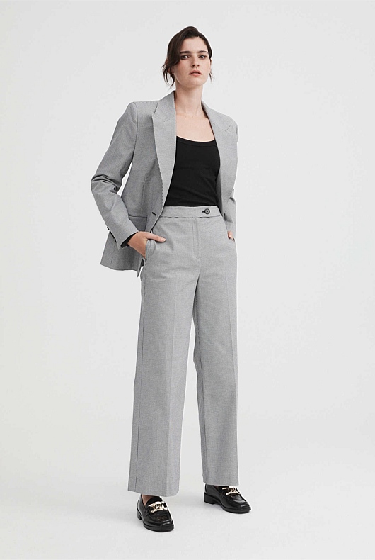 Cotton Blend Yarn Dye Straight Leg Pant - Ash Grey