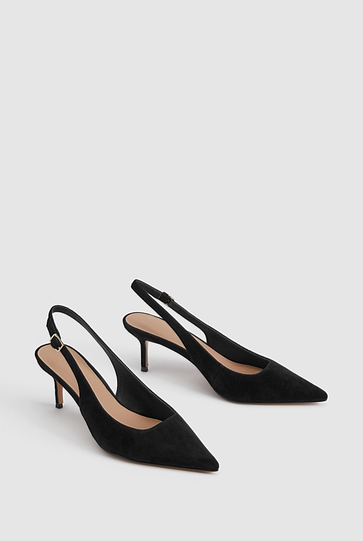 Sling Back Suede 65mm Heel - Black