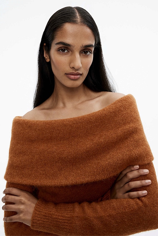 Alpaca Blend Off Shoulder Knit - Faded Terracotta