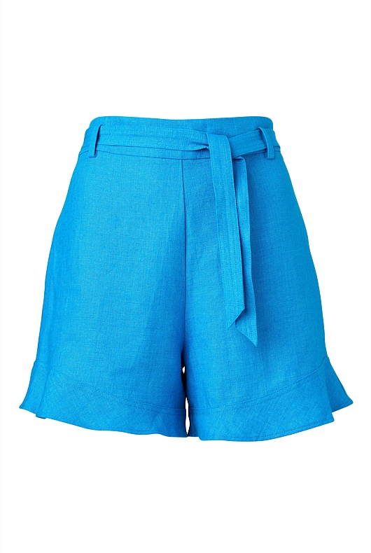 Belt Detail Linen Short - Cyan
