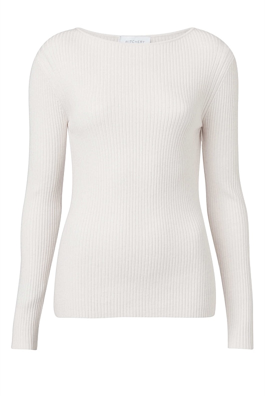 Boat Neck Rib Knit - Milk White