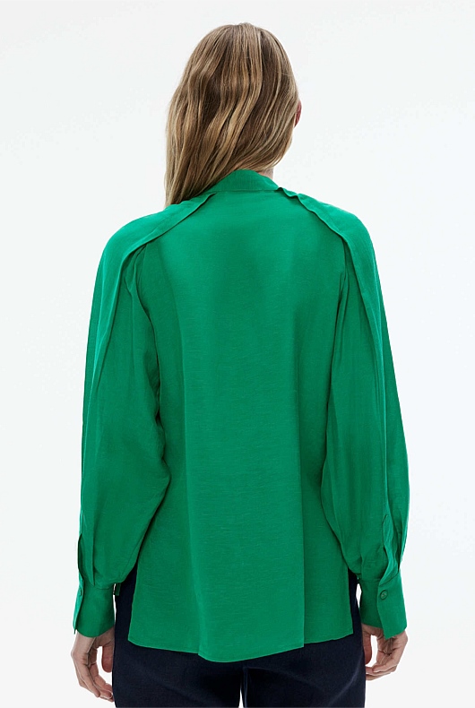 High Neck Raglan Sleeve Blouse - Viridian Green
