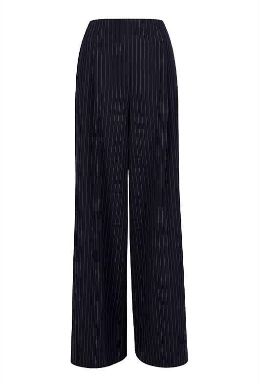 Pinstripe Wide Leg Trouser - Petrol Blue