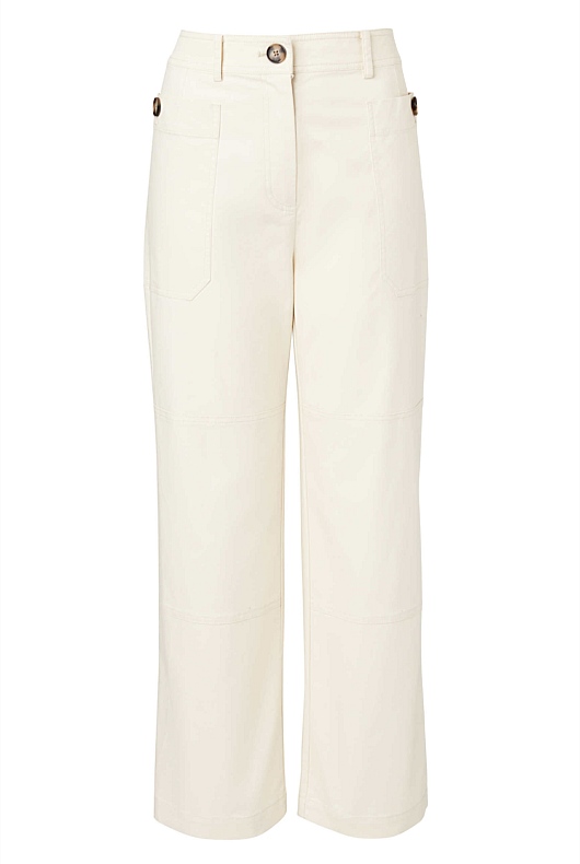 Cotton Blend Pocket Detail Pant - Cream