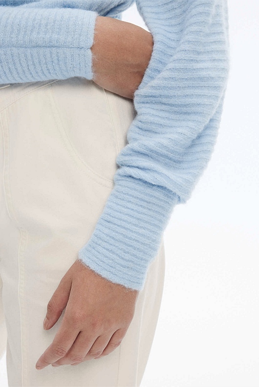 Alpaca Blend Rib V Neck Knit - Baby Blue