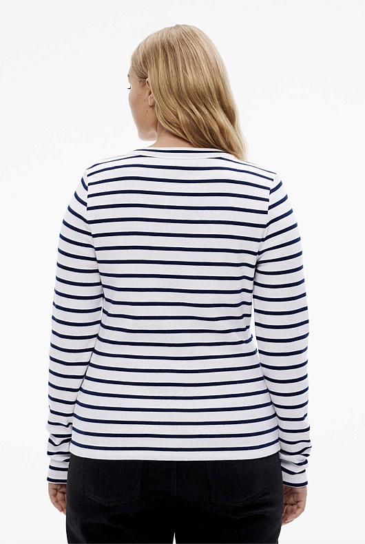 Stripe Long Sleeve Rib Top - Ink