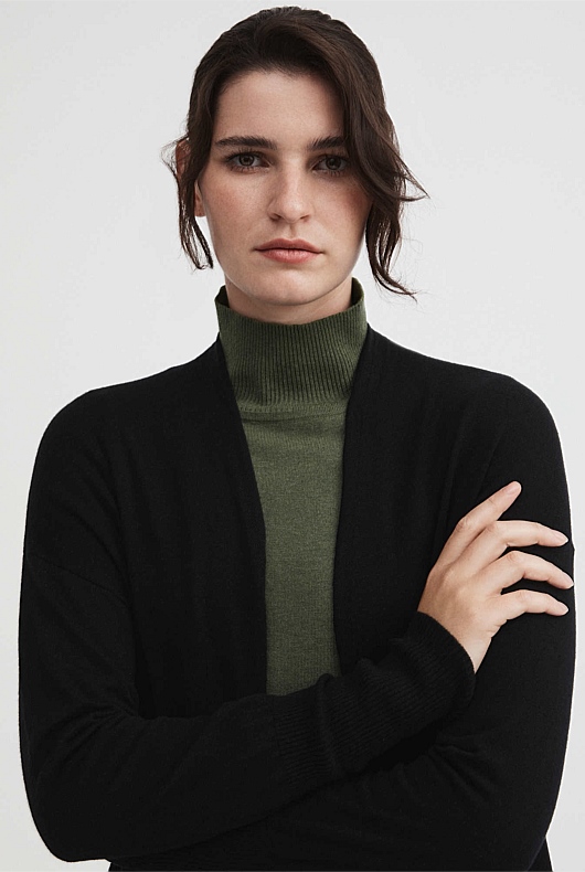 Merino Silk Longline Cardigan - Black