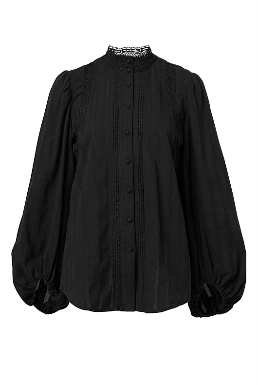 Lace Detail Shirt - Black