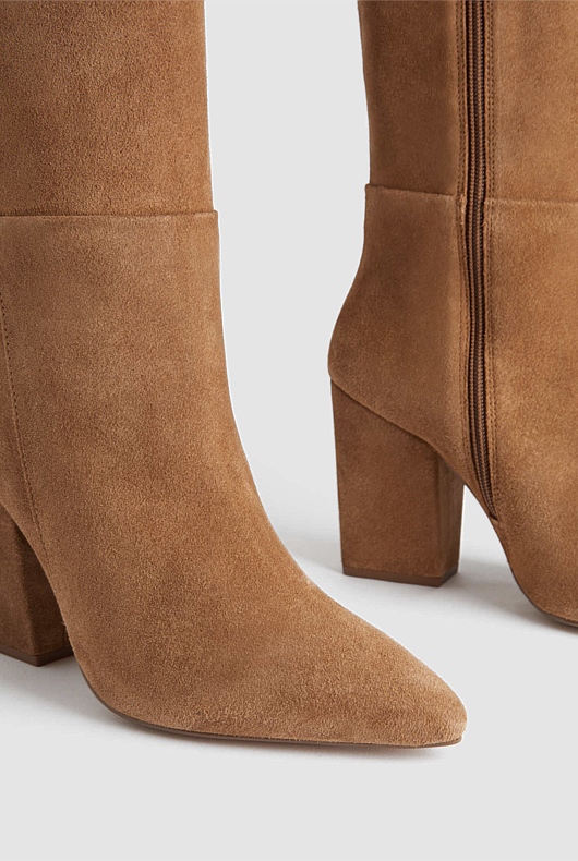 Suede Knee High 90mm Heeled Boot - Ginger