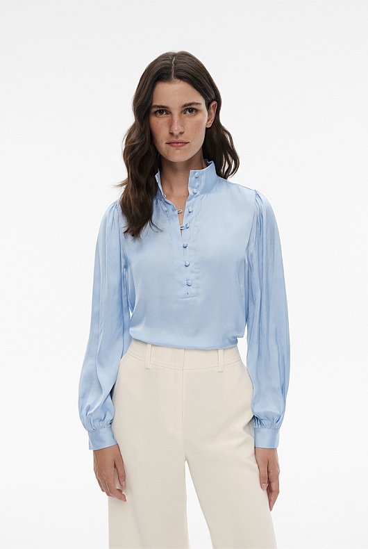 Button Up Blouse - Baby Blue