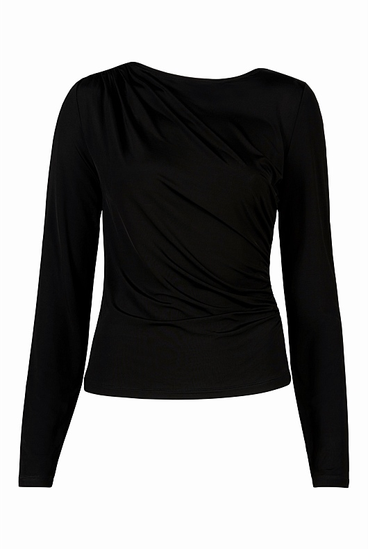 Long Sleeve Drape Top - Black