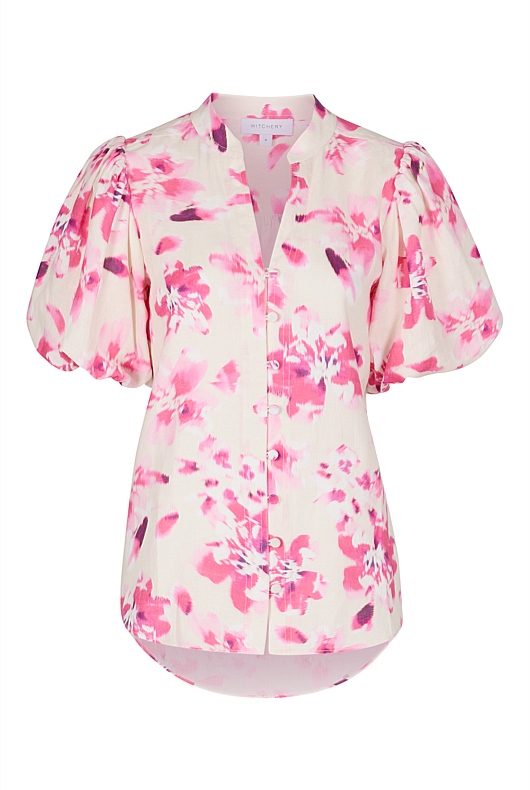 Ikat Bloom Print Blouse - Buff