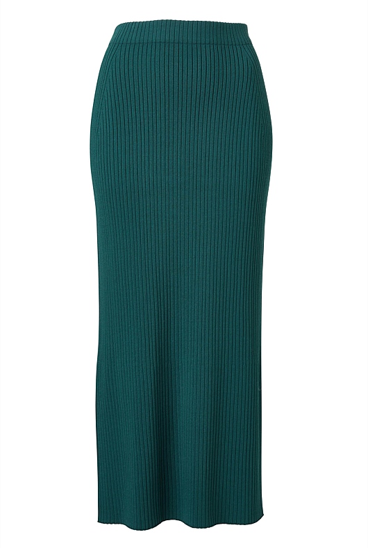Knit Rib Midi Skirt - Petrol Green
