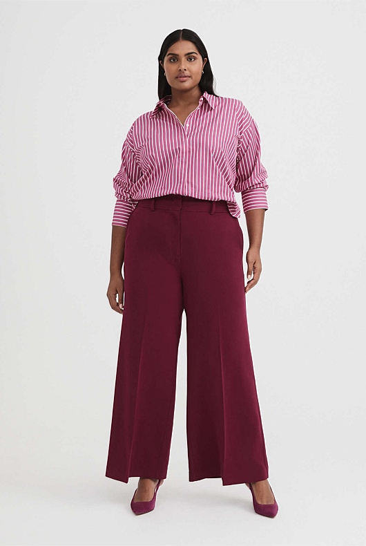Cotton Wide Stripe Cropped Shirt - Bright Magenta