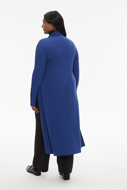 Button Through Rib Longline Cardigan - Eclipse Blue