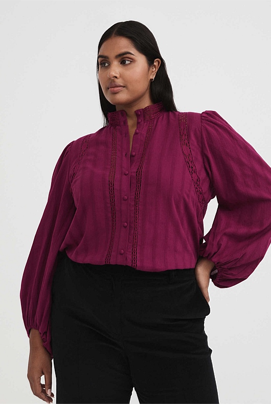 Lace Detail Shirt - Deep Magenta