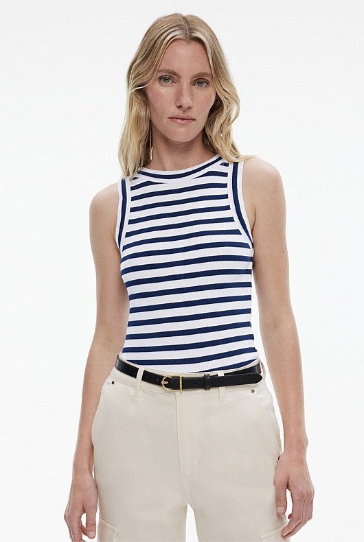 Stripe Bind Detail Tank - Ink