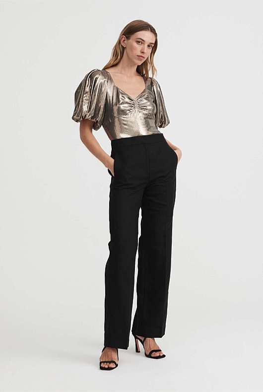 Metallic Puff Sleeve Blouse - Pewter