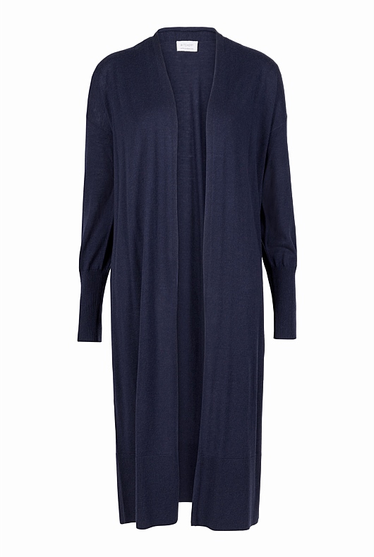 Merino Silk Longline Cardigan - Blue Night