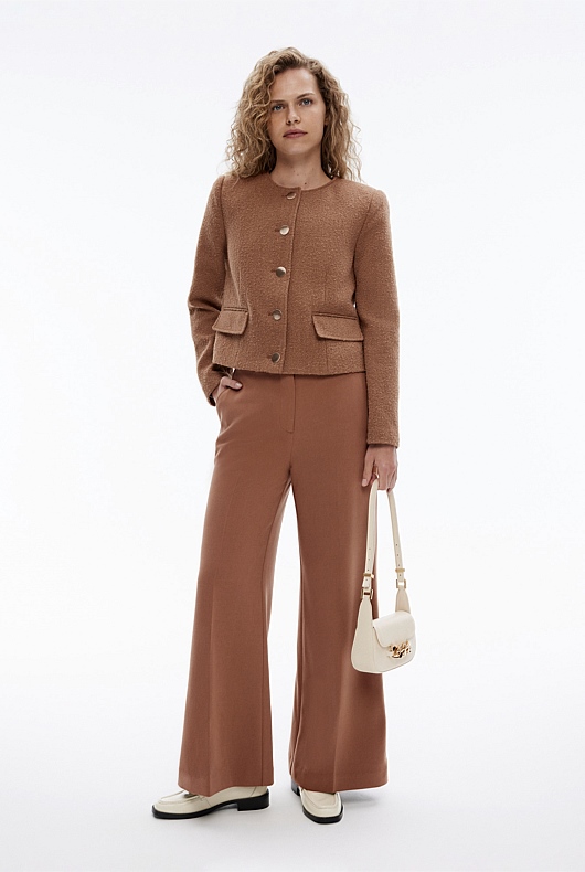 Wool Blend Textured Jacket - Camel