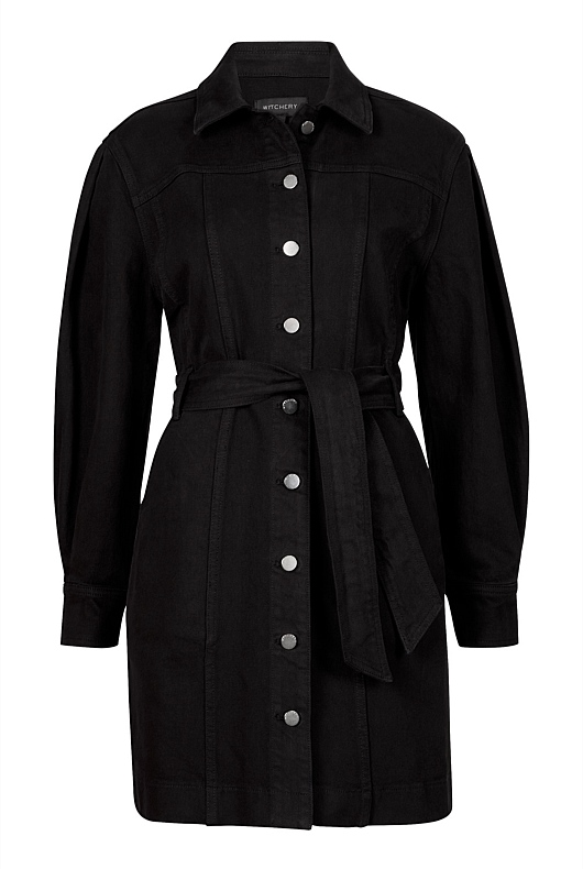 Denim Seam Detail Dress - Black