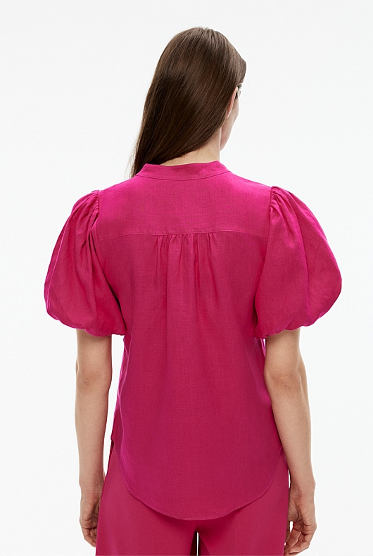 Hemp Puff Sleeve Blouse - Dahlia Pink