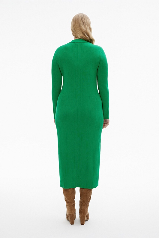Crepe Henley Knit Dress - Viridian Green