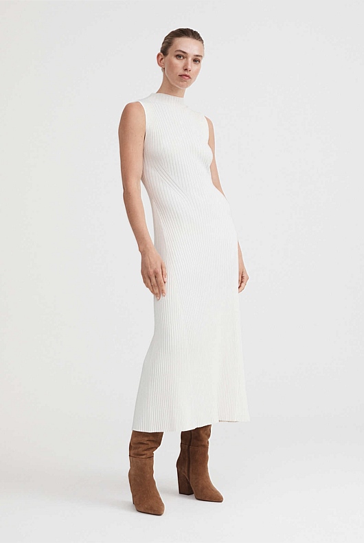 Knit Rib Mock Neck Dress - Chalk
