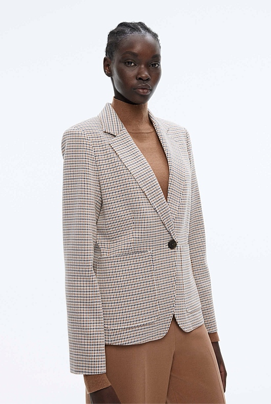 Ponte Check Single-Breasted Blazer - Umber