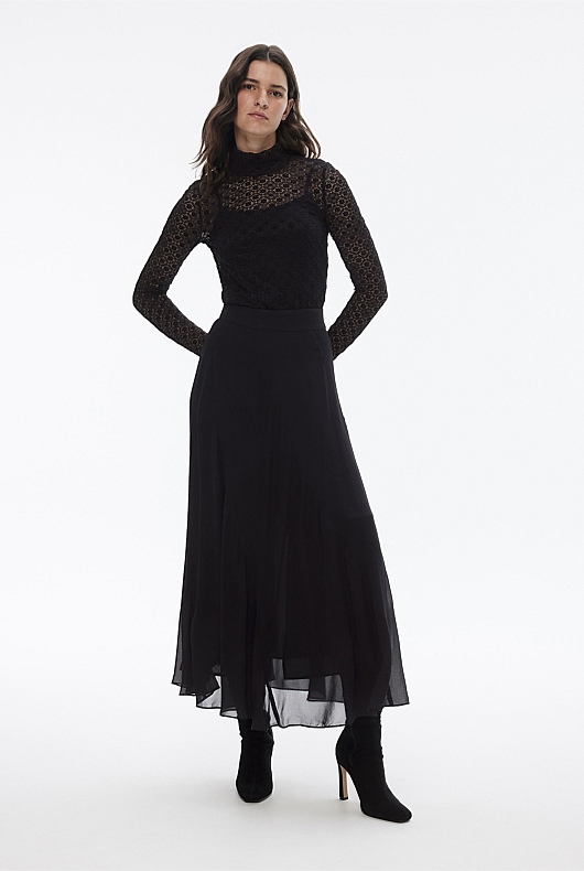 Seam Detail Maxi Skirt - Black