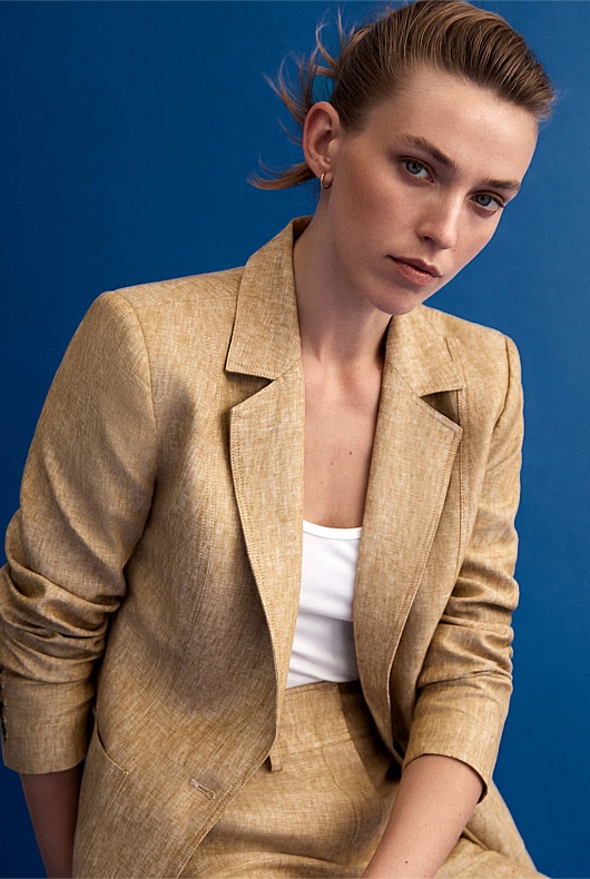 French Linen Seam Detail Single-Breasted Blazer - Chartreuse