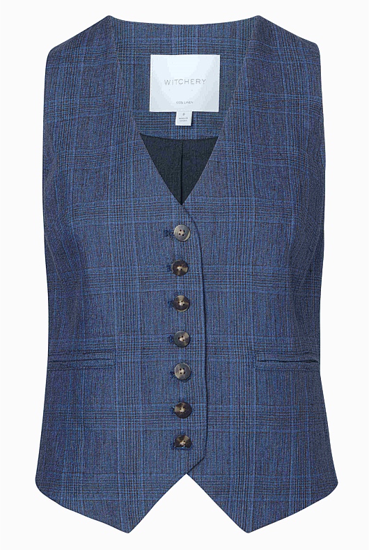 Linen Glen Plaid Waistcoat - Royal Blue