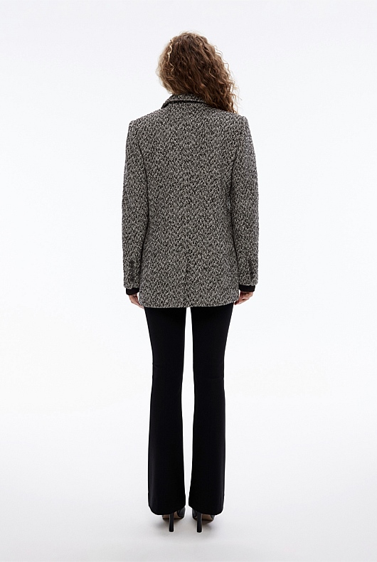 Wool Blend Herringbone Double-Breasted Blazer - Onyx