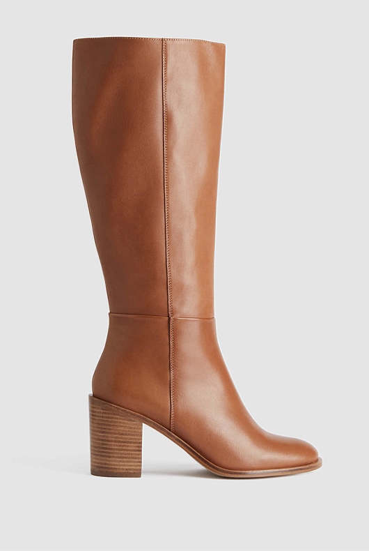 Leather Calf Height 75mm Heeled Boot - Cinnamon