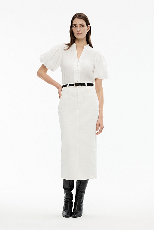 Hemp Puff Sleeve Blouse - Chalk