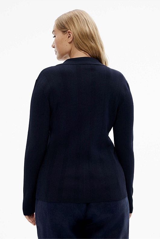 Crepe Rib Henley Knit - Blue Night